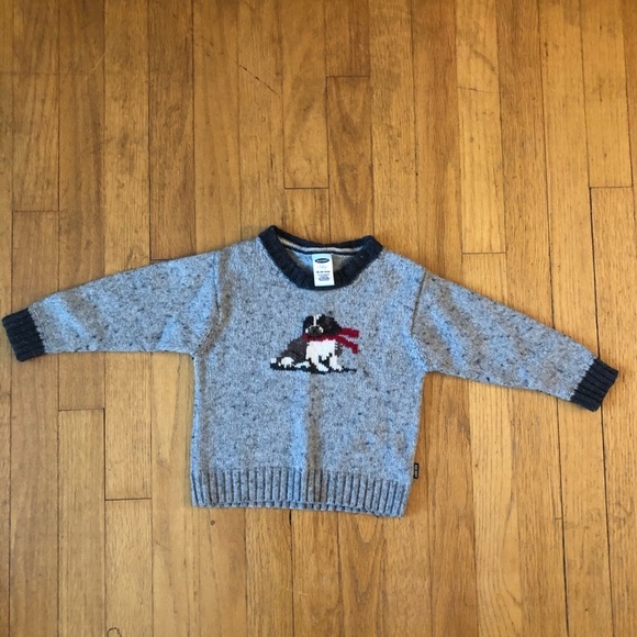 Old Navy Baby St Bernard in Red Scarf Long Sleeve Gray Cotton Wool Blend Sweater - Picture 1 of 4